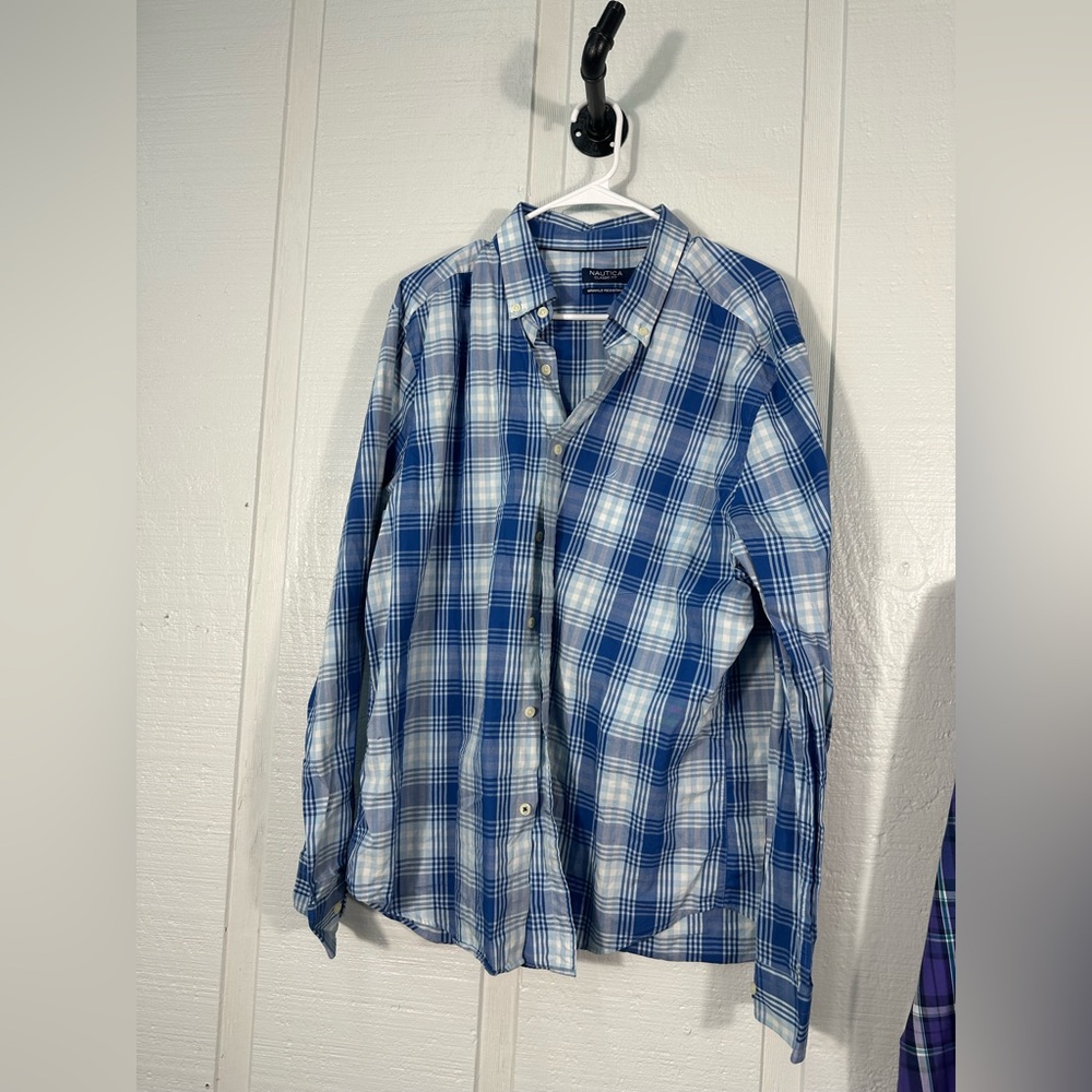 Nautica Men’s Blue Plaid Classic Fit Size XL EUC